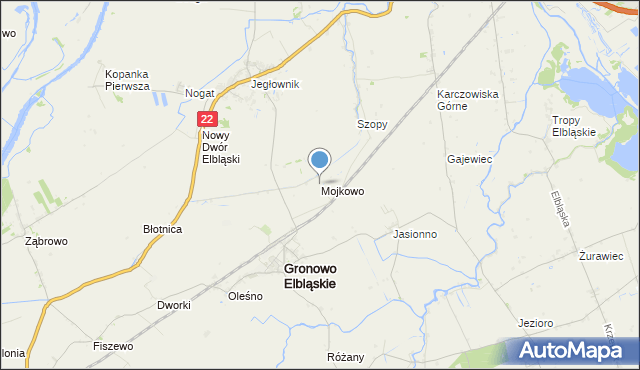 mapa Mojkowo, Mojkowo gmina Gronowo Elbląskie na mapie Targeo